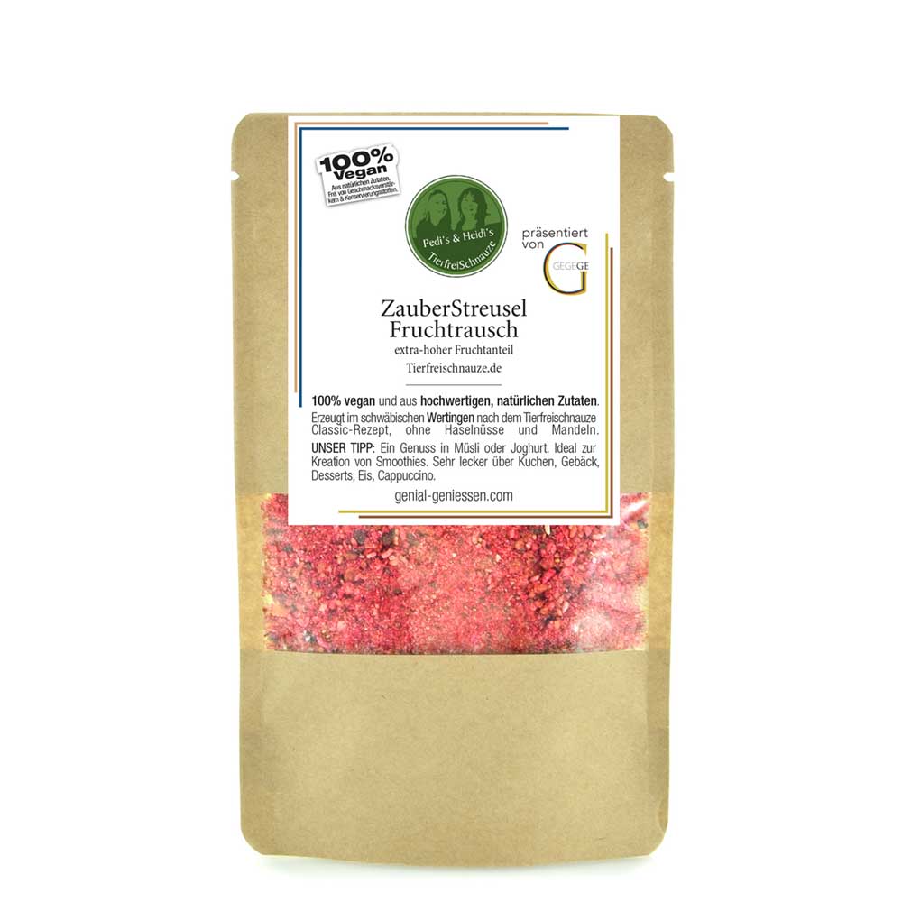 Genial Genießen Zauberstreusel Fruchtrausch nach dem Rezept von Tierfreischnauze. Dein buntes fruchtiges Geschmackserlebnis mit Schokolade und Tonka. Große Packung.