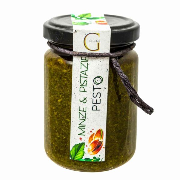 Genial Genießen Pesto mit Pistazie und Minze im Glas nachhaltig verpackt - idales Geschenk für Italienfans - große Darstellung