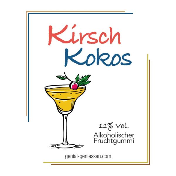 Genial Genießen alkoholische Fruchtgummis mit dem Geschmack nach Kirsch-Kokos - im Cocktailglas