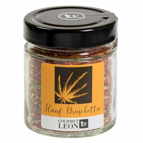Hanf Bruschetta, der italienische Klassiker aufgepeppt mit fein-herben Hanfsamen.