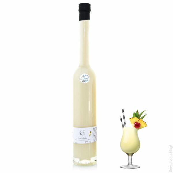 Pina Colada Sahnelikör - Flasche und Likör auf Abblidung