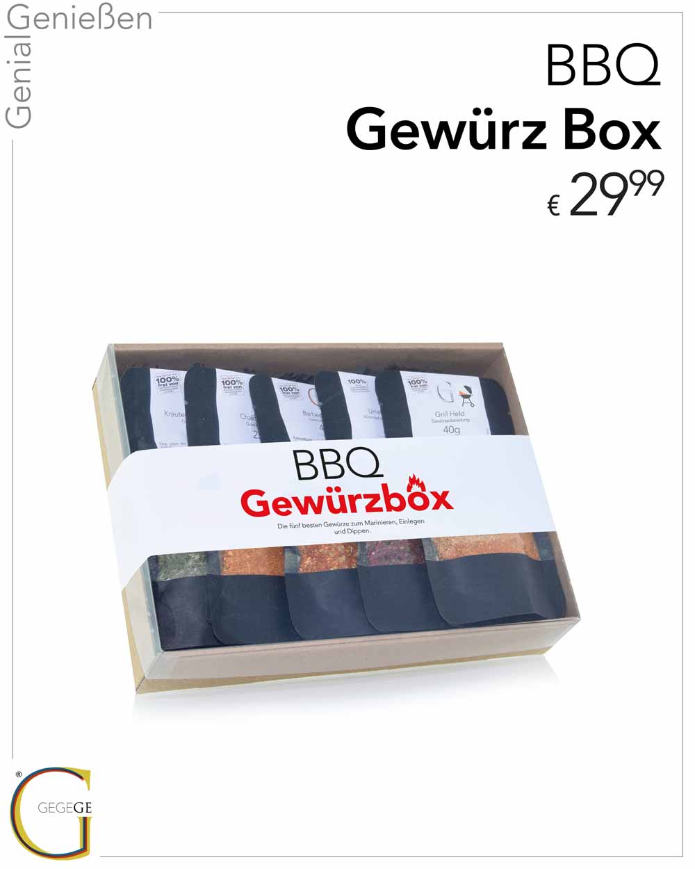 Fünf Grillgewürze in einer Box