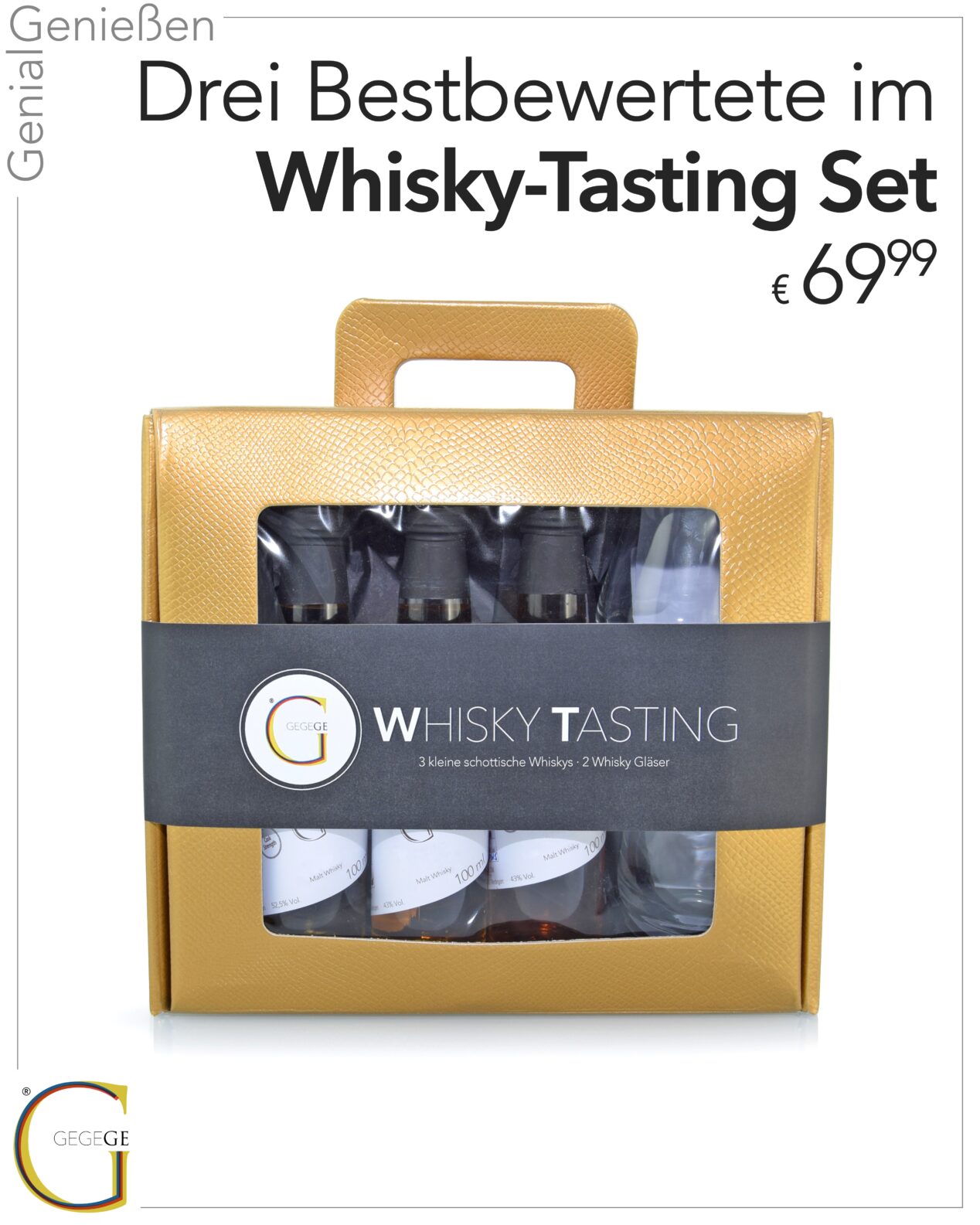 WHISKY TASTING - 3 Single Malt Whiskys & Whisky Glas - Genial Geniessen