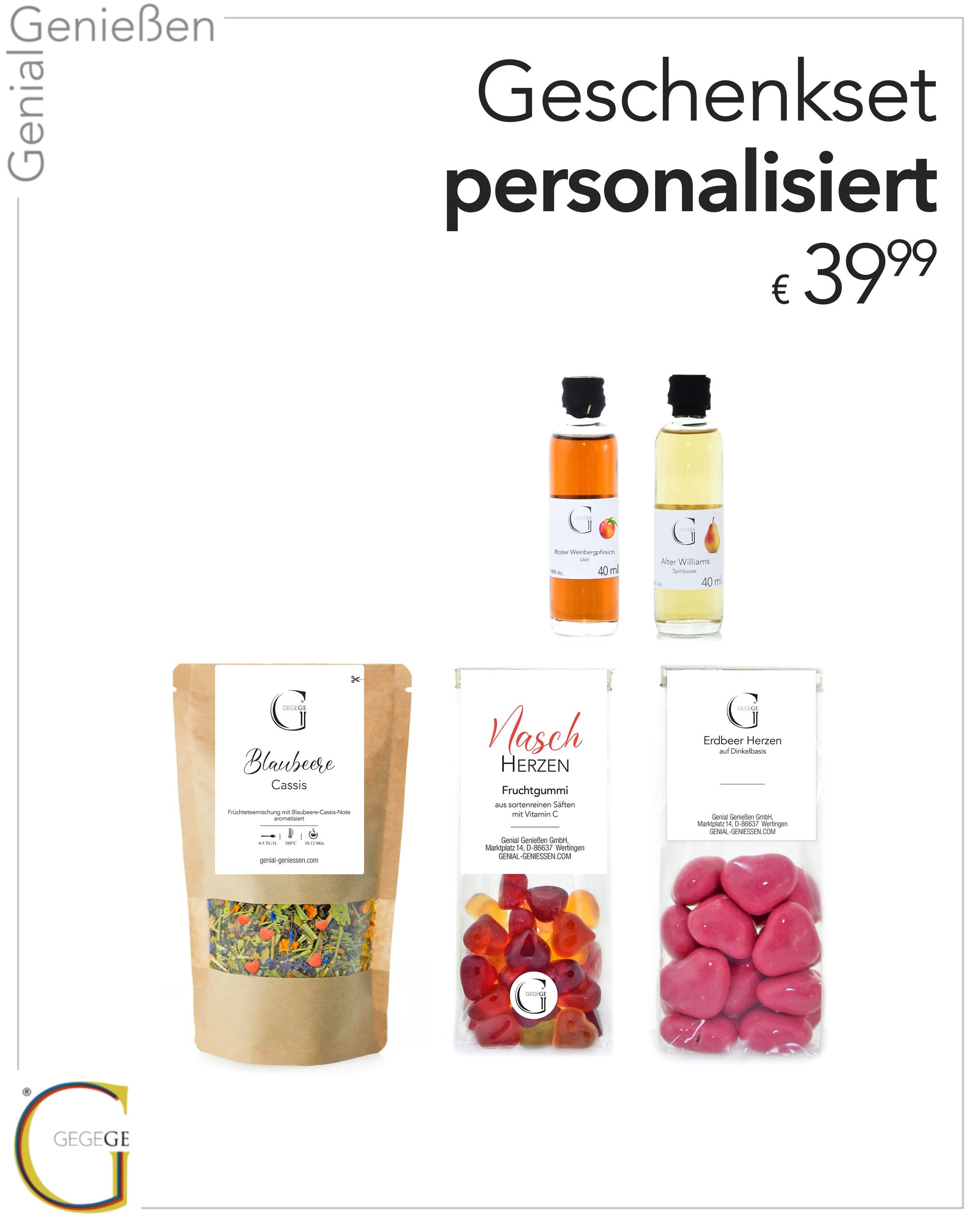 Geschenkset personalisiert klein mit Alkohol