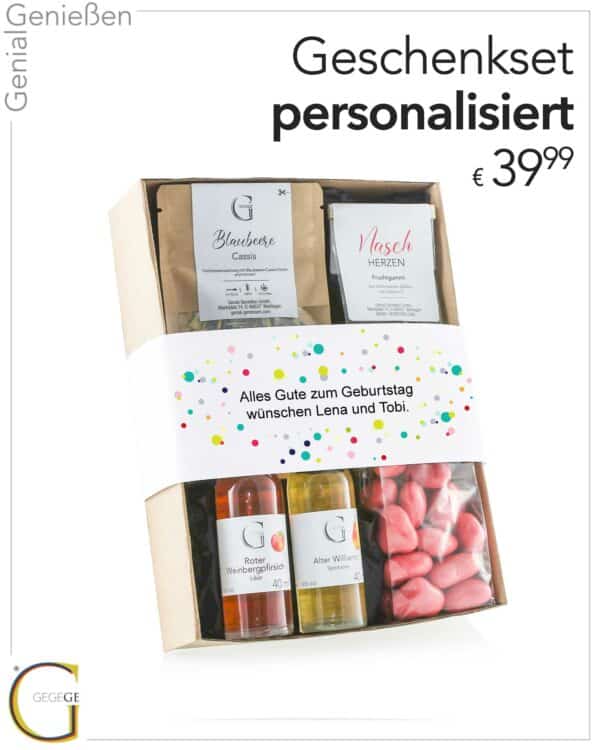 Geschenkset personalisiert klein mit Alkohol
